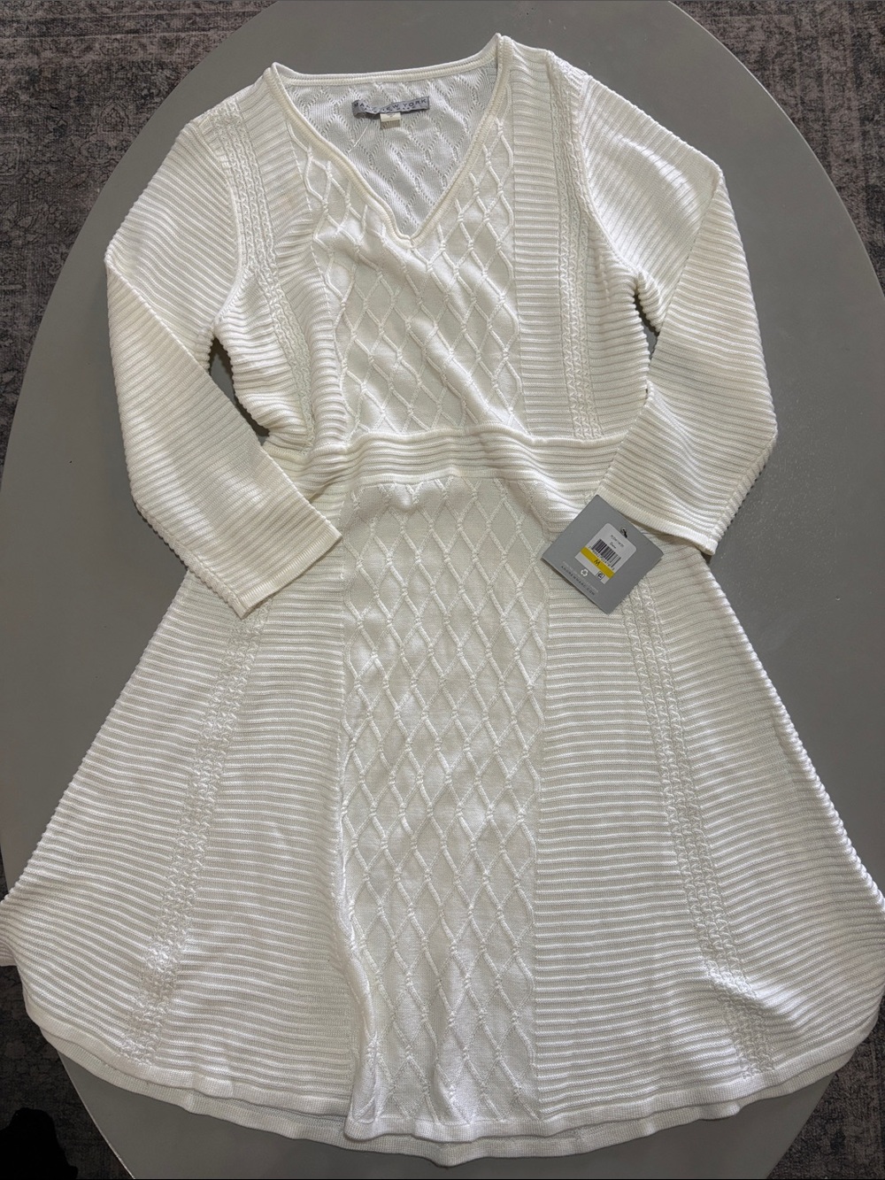 Marc New York White Textured V-Neck Knit Dress